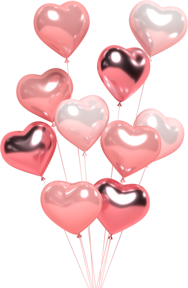 Balloons Heart Bunch. Glossy Pink, White. Valentine's, Mother's Day, Wedding.